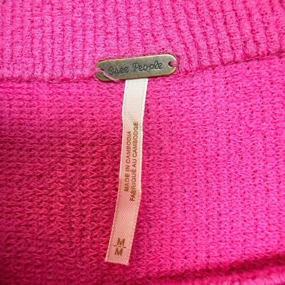 Free People Ottoman Slouchy Tunic Knit Sweater Women's Medium Electric Pink